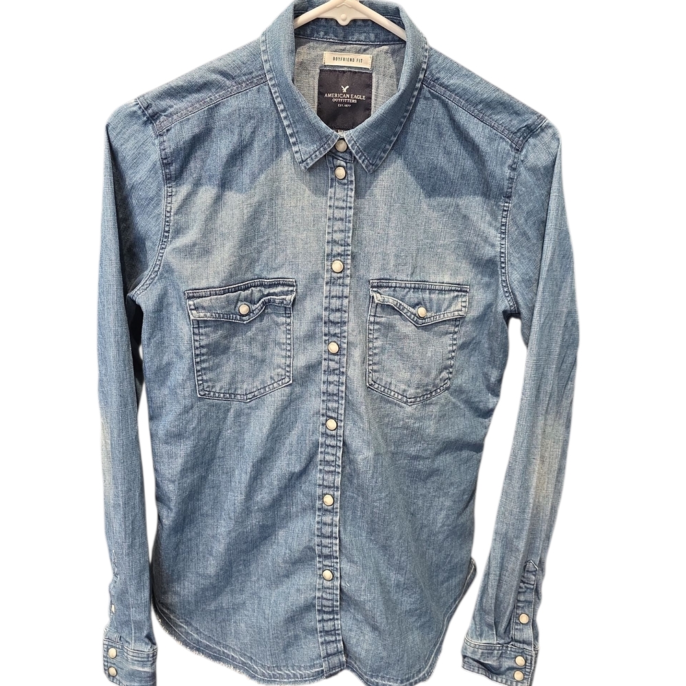 American Eagle Outfitters Blue Denim Button-Down Shirt